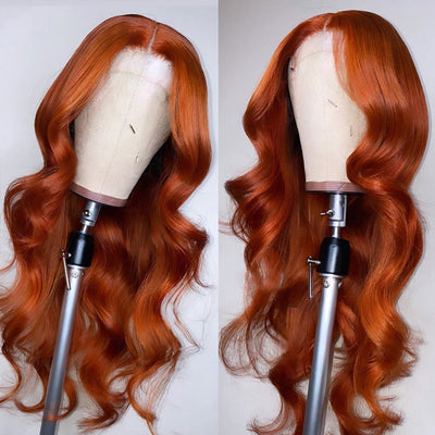 Ginger Orange Lace Front Wig Body Wave Human Hair T Part Lace Wigs