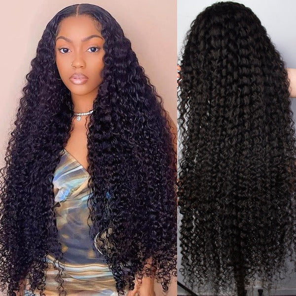 HD Lace 32 Inch Kinky Curly 13x4 Front Wigs Long Human Hair Wigs For Black Women Natural Color 