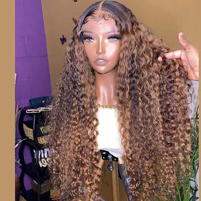 30 32 Inch Highlight Ombre Deep Wave Wig Honey Blonde Color HD Lace Wig 13x4 Lace Front Wig Deep Curly Human Hair Wigs