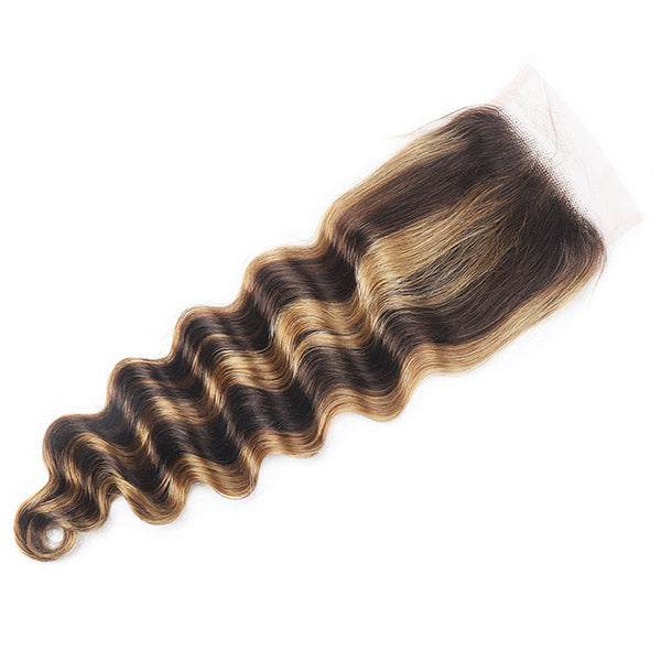 Loose Deep Highlight Hair 4/27 Ombre Brown Brazilian Human Hair Bundles With Closure
