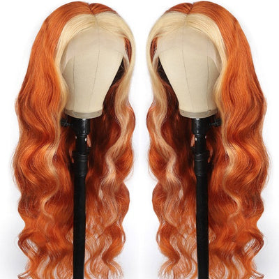 13x4 HD Lace Ginger 613 Blonde Colored Wigs Body Wave Glueless Human Hair Wigs Orange 613 Ombre Transparent Lace Frontal Wig