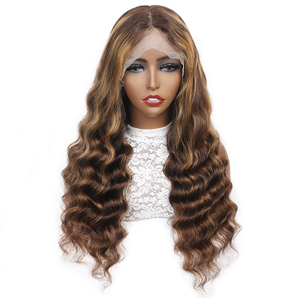 Brown Highlight Hair Wigs 13x6 Lace Front Wig Loose Deep Wigs For Black Women