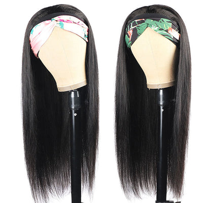 Straight Human Hair Headband Wig Natural Looking Machine Made None Lace Wigs