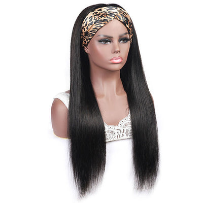 Straight Human Hair Headband Wig Natural Looking Machine Made None Lace Wigs