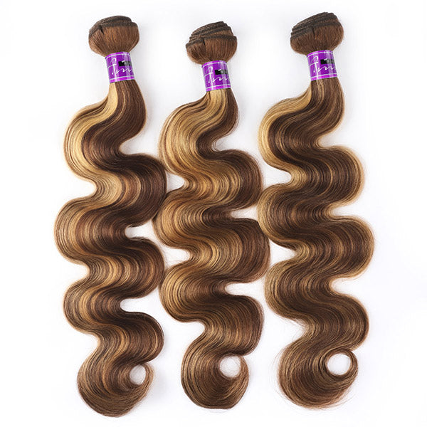 Honey Brown Highlight Body Wave Hair 3 Bundles Indian Virgin Human Hair Weave Bundles