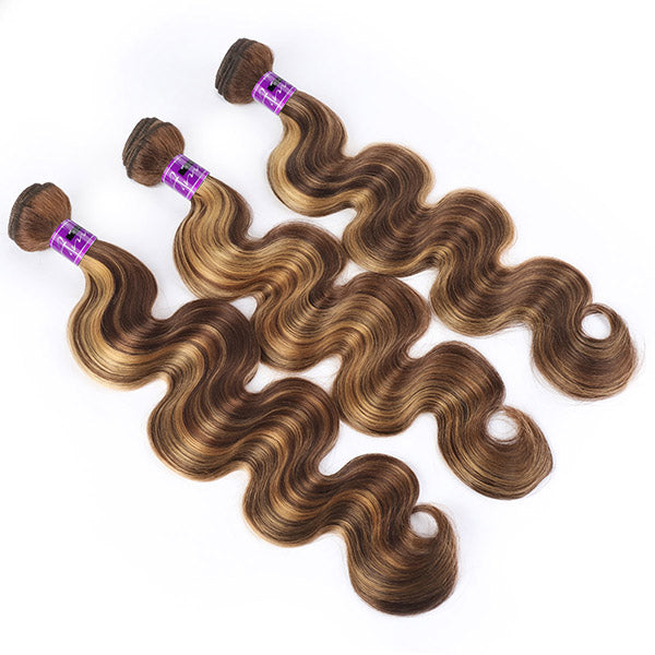 Highlight Ombre Body Wave  Hair 3 Bundles 100% Peruvian Human Hair Weaving Bundles