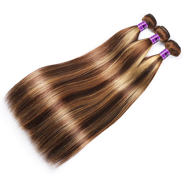Highlights Light Brown Straight Hair 3 Bundles Ombre Color P4 27 Brazilian Human Hair