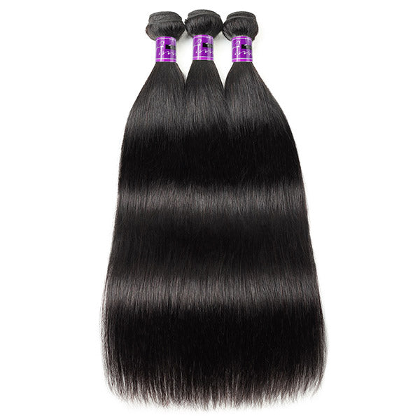 Hd Lace Frontal With 3Bundles Straight Hunan Hair Peruvian Hair Straight Bundles With 13x4 Lace Front Closure