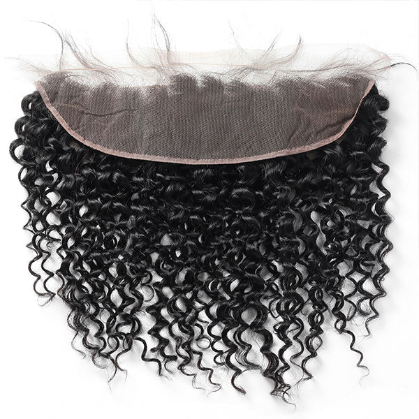 Curly Human Hair Tranparent Lace Frontal Closure Peruvian Deep Curly 3 Bundles With 13x4 Lace Frontal