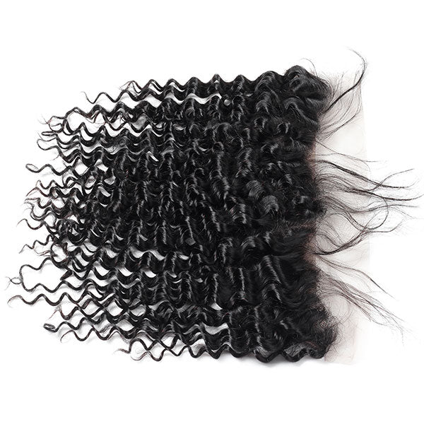 Peruvian Deep Wave Hair Bundles With Frontal 3Bundles Deep Wave With 13x4 Lace Front Closure