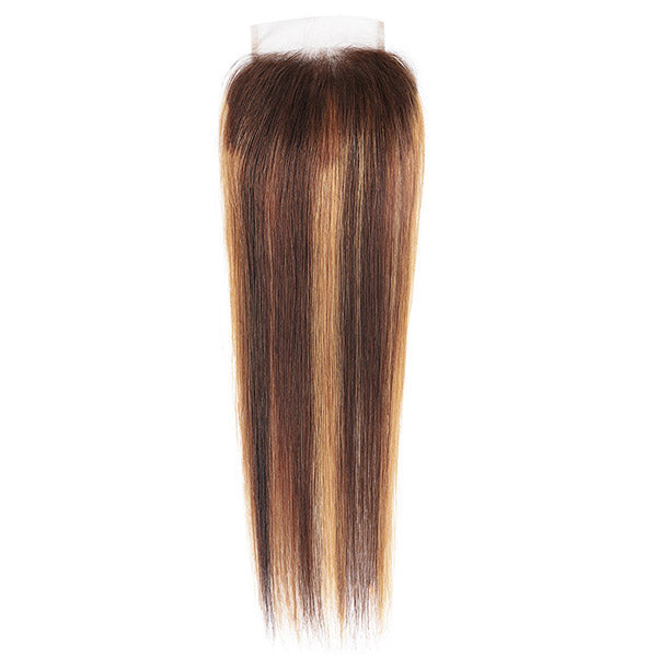 Highlight Brown Bundles Ombre Blonde Indian Straight Human Hair 3 Bundles With 4x4 Lace Clsoure