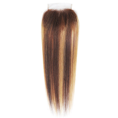 P4/27 Highlight Straight Human Hair Bundles Malaysian Ombre Brown Straight Hair 3 Bundles With Closure