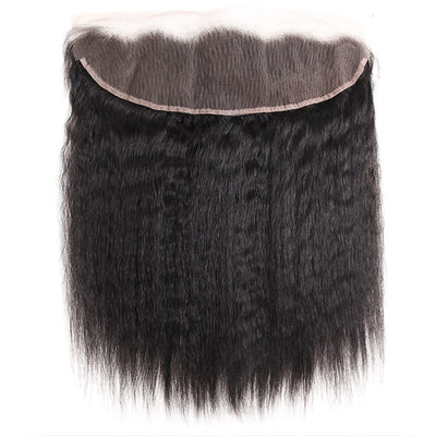 Peruvian Hair Kinky Straight Hair Weft Yaki Hair 3 Bundles With 13x4 Lace Frontal