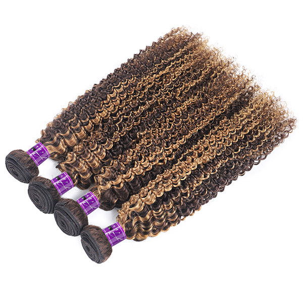 P4 27 Highlight Human Hair Bundles Indian Hair Curly Wave 4 Bundles Deal