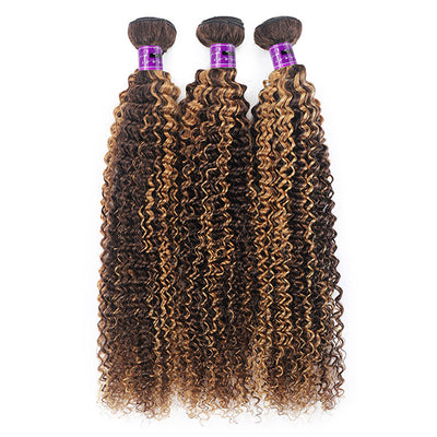Highlight Ombre Bundles Kinky Curly Hair 4 Bundles Brazilian Human Hair Extensions