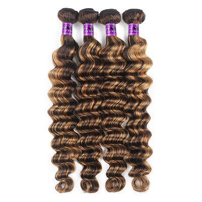 4 Bundles Highlight Loose Deep Wave Bundles Ombre Peruvian Hair Weave Extensions