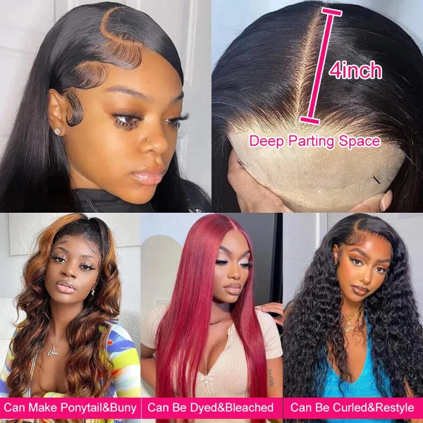 200% 40' Straight Lace Closure Wigs 4x4 HD Transparent Lace Wig PrePlucked Glueless Human Hair Wigs