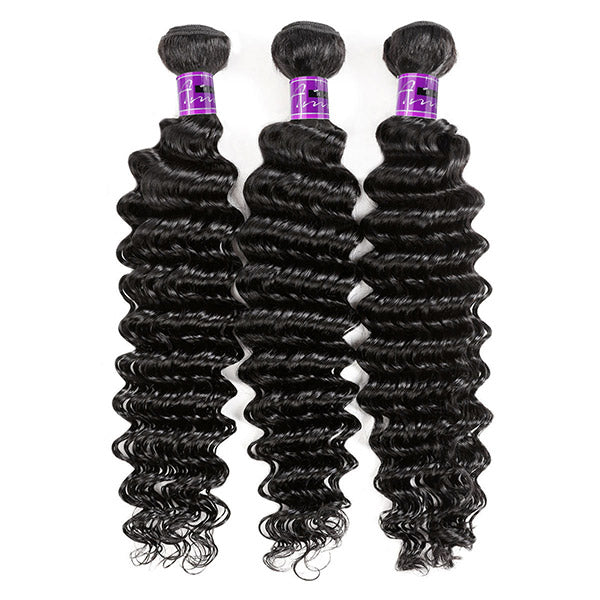Indian Hair Weave Bundles With Frontal Deep Wave 4 Bundles With 13x4 Lace Frontal Closure Free Part Way