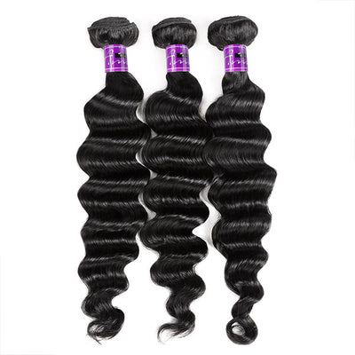 Unprocessed Loose Deep Wave Hair Indian Hair 3Bundles With 4x4 Lace Closure