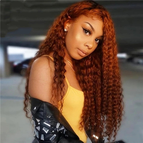 Deep Wave Lace Front Wigs Ginger Color Human Hair 13x6 Lace Wig Colored Brown Hair