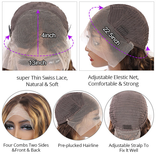 Highlight Wig 13x4 Ombre HD Transparent Lace Front Wigs Bone Straight Honey Blonde Lace Frontal Wig Colored Human Hair Wigs