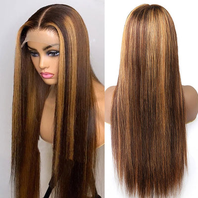 Highlight Straight Human Hair Wigs 13x6 Lace Front Wig 180% Density Ombre Blonde Colored Wigs