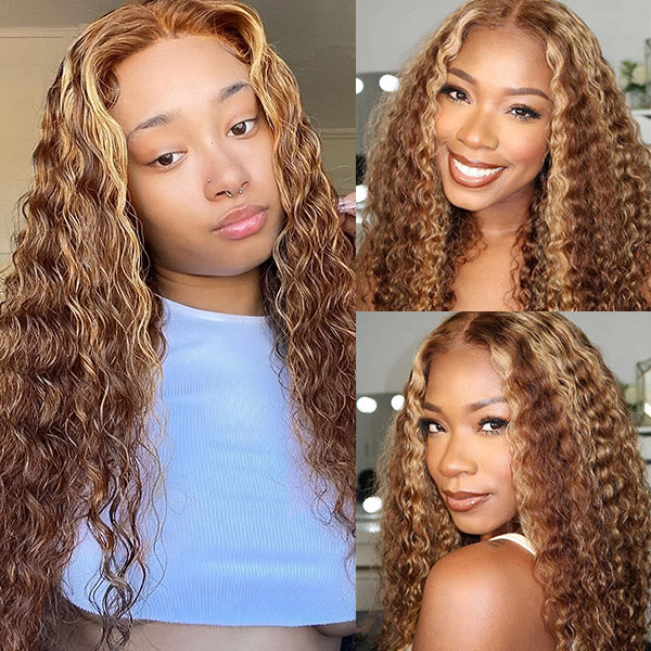 Highlights Lace Front Wig 13x6 Deep Wave Wig Honey Blonde Virgin Hair Wigs