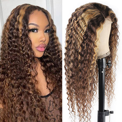 Highlights Lace Front Wig 13x6 Deep Wave Wig Honey Blonde Virgin Hair Wigs