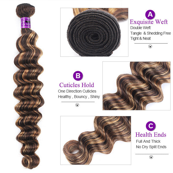 Highlight Colored Closure With Ombre Hair Bundles P4/27 Loose Deep Wave Peruvian Human Hair Bundles With Lace Closure