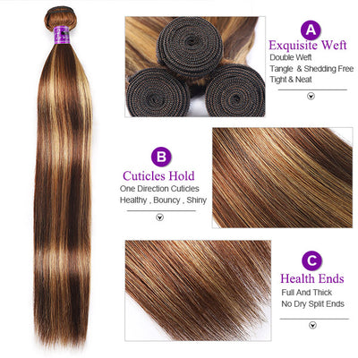 P4/27 Highlight Straight Human Hair Bundles Malaysian Ombre Brown Straight Hair 3 Bundles With Closure