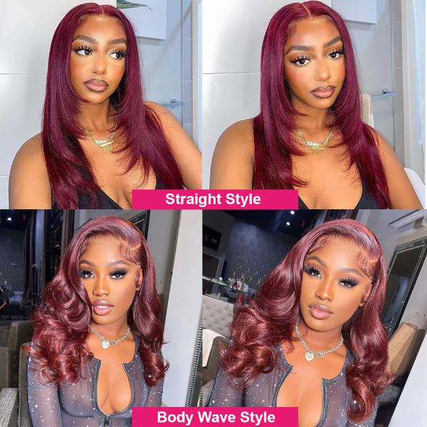 Burgundy 99J Color 3 Bundles With Lace Closure Straight Hair Human Hair Extensions