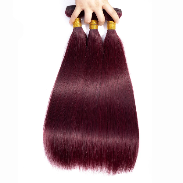 Burgundy 99J Color 3 Bundles With Lace Closure Straight Hair Human Hair Extensions