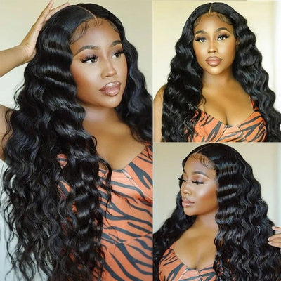 200% Density Loose Wave Wigs Loose Natural Color 4x4 Lace Closure Wig HD Invisible Human Hair Wigs