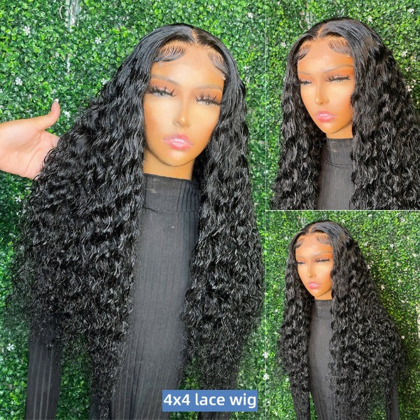 Glueless Water Wave Wig 4x4 HD Lace Closure Wig Pre-plucked Human Hair Wigs Wet and Wave Hair