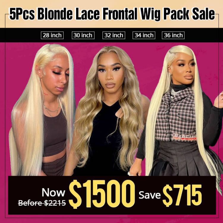 5PCS 28 30 32 34 36 Long Blonde Lace Frontal Wigs