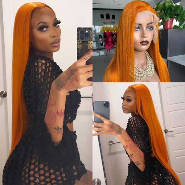 Ginger Orange Straight Wig 13x4 HD Transparent Lace Front Wig Brazilian Virgin 10A Grade Human Hair Wigs PrePlucked