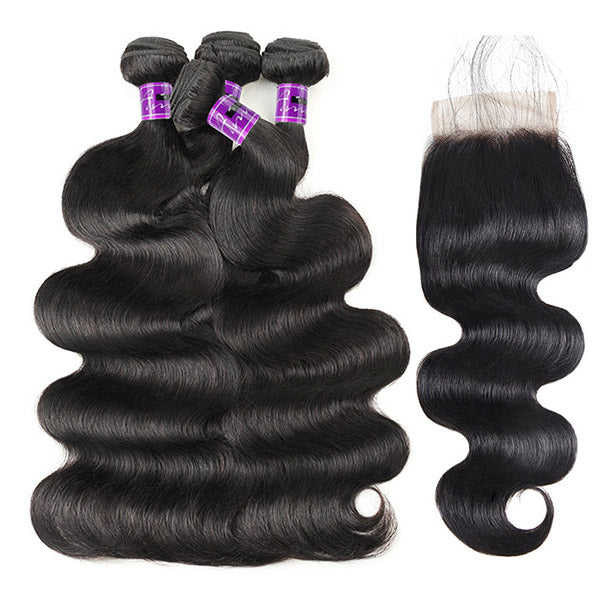 Peruvian Human Hair Body Wave Bundles With Closure 100% Unprocessed Body Wave Weave Hair Deals