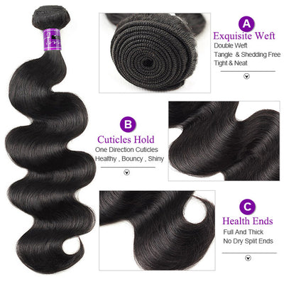 Peruvian Hair Bundles Body Wave 4 Bundles Virgin Weave Hair Black Color For Women