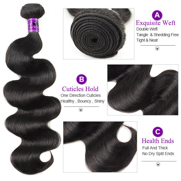 Peruvian Hair Body Wave 3Bundles With 13x4 Lace Front Closure Free Part Ear To Ear Lace Frontal Closure