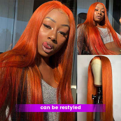 38 40 Inch Ginger Orange 4x4 Lace Closure Wig Ginger Colored HD Transparent Lace Wig Virgin Straight Human Hair Wigs With Baby Hair