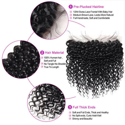 Brazilian Curly Human Hair Bundles With Hd 13x4 Lace Frontal Curly Wave Extensions
