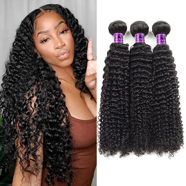 Brazilain Curly Human Hair 3 Bundles Deal Jerry Curly Hair Weave Extensions