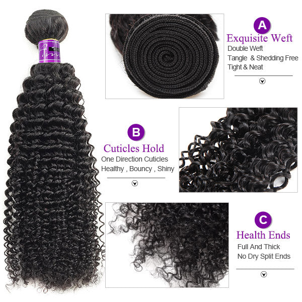 Indian Hair Curly Wave 3 Bundle Hair 100% Virgin Human Hair Kinky Curly Hair Black Color