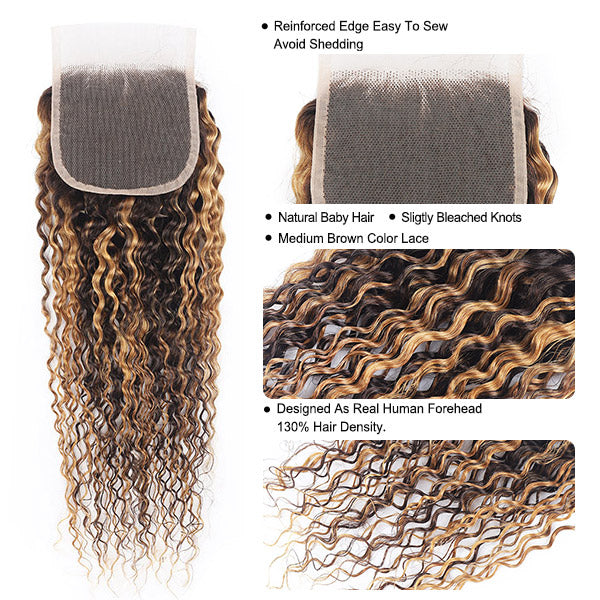 Highlight Hair Bundles With Closure Brazilian Curly Human Hair 3Bundles With Closure