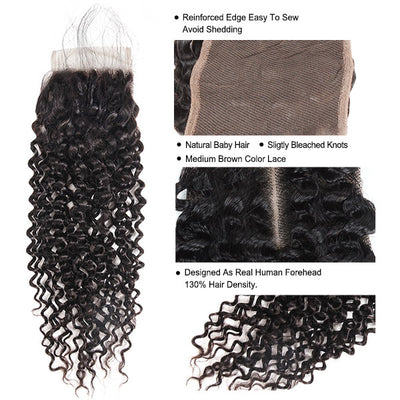 Kinky Curly Human Hair Bundles Brazilian Hair Deep Curly 4 Bundles With Closure Black Color Human Hair Wefts