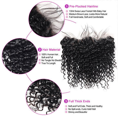 Peruvian Deep Wave Hair Bundles With Frontal 3Bundles Deep Wave With 13x4 Lace Front Closure