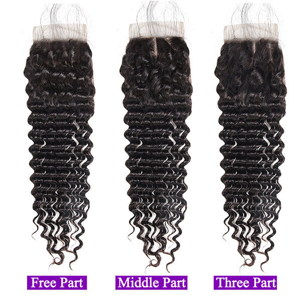 Deep Wave  Hair Bundles With Closure 4 Bundle Deals Brazilian Human Hair With Transparent 4x4 Lace Closure