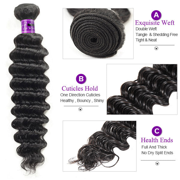 3 Bundles Deep Wave Hair Malaysian Human Hair  Deep Curly Weave Bundles