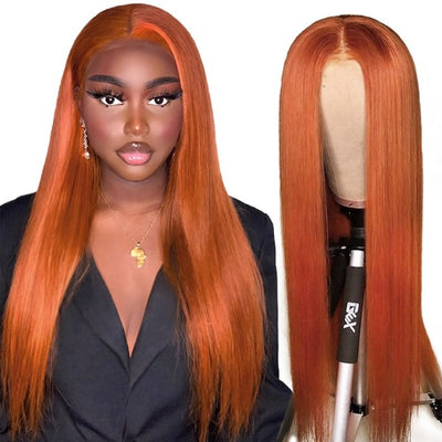 Ginger Orange Straight Wig 13x4 HD Transparent Lace Front Wig Brazilian Virgin 10A Grade Human Hair Wigs PrePlucked