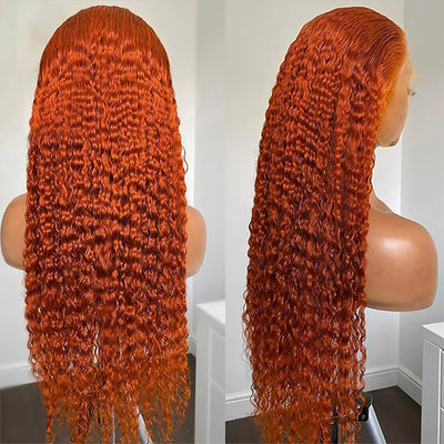 30 Inch Ginger Orange Color Deep Wave 5x5 Lace Closure Wig Long Deep Wave Human Hair Wig